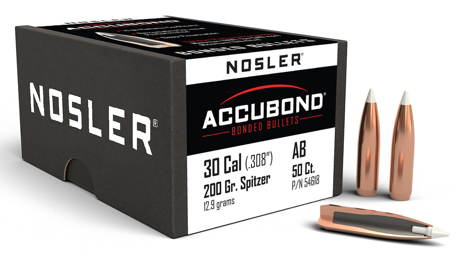 Nosler AccuBond 30 Caliber 200gr Spitzer Boat Tail Bullet 50/Box
