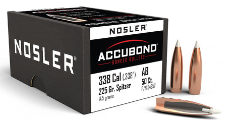 Nosler AccuBond 338 Caliber 225gr Spitzer Boat Tail Bullet 50/Box