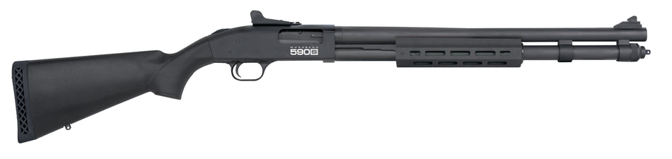 Mossberg 51602 590S Full Size 12 Gauge Pump 3" 13+1 20" Matte Blued Steel Barrel, Black Anodized Engraved Stainless Steel Receiver, Black Synthetic Stock, Right Hand, Accu-Choke