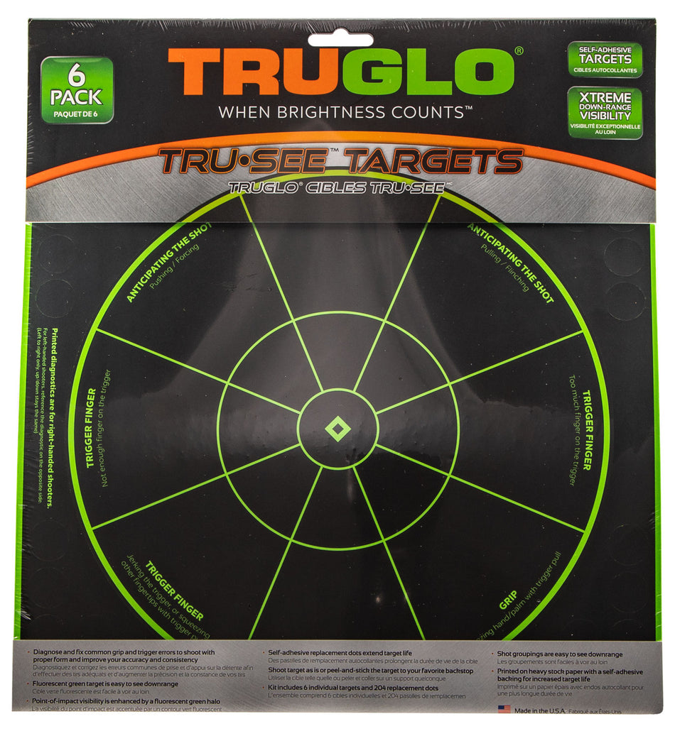 TruGlo TG15A6 Tru-See Self-Adhesive Green Halo Handgun Diagnostic Bullseye Paper Targets 6 Pack