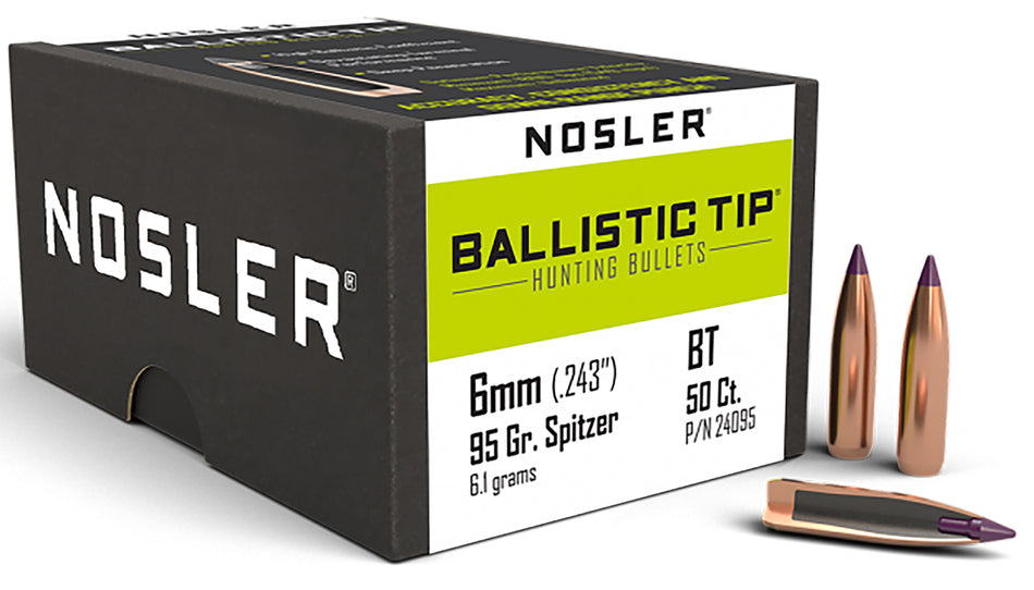 Nosler Ballistic Tip Hunting 6mm 95gr Spitzer Boat Tail 50/Box