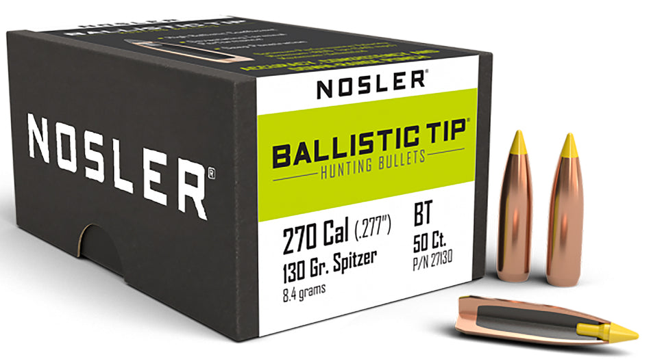 Nosler Ballistic Tip Hunting 270 Caliber 130gr Spitzer Boat Tail 50/Box