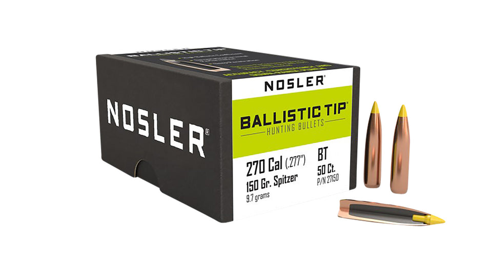 Nosler Ballistic Tip Hunting 270 Caliber 150gr Spitzer Boat Tail 50/Box