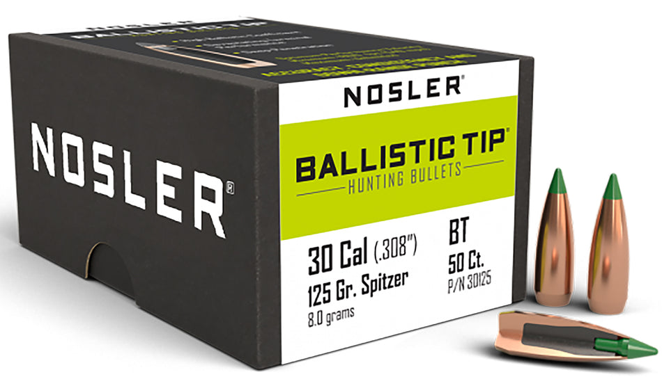 Nosler Ballistic Tip Hunting 30 Caliber 125gr Spitzer Boat Tail 50/Box