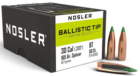 Nosler Ballistic Tip Hunting 30 Caliber 165gr Spitzer Boat Tail 50/Box