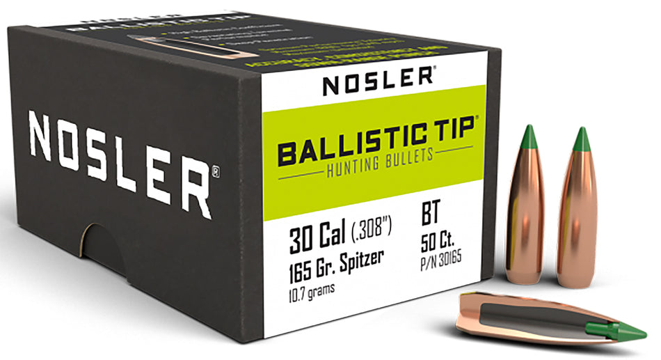 Nosler Ballistic Tip Hunting 30 Caliber 165gr Spitzer Boat Tail 50/Box