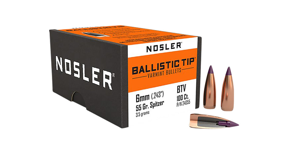 Nosler Ballistic Tip Varmint 6mm 55gr Spitzer Boat Tail 100/Box