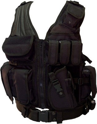 Red Rock Tactical Cross Draw Vest Black with Pistol Holder and Mag Pouches