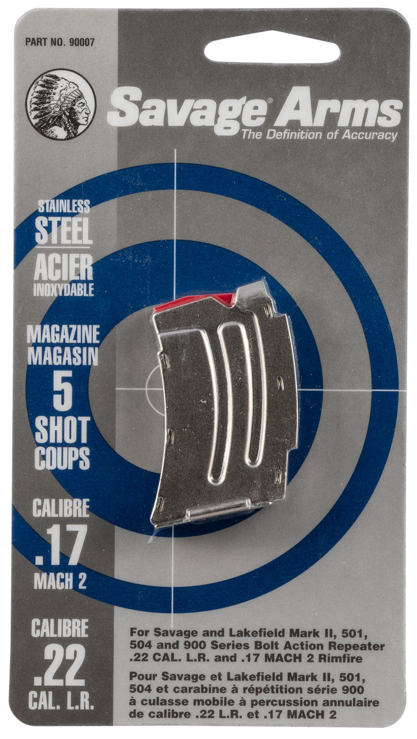 Savage Arms 90007 5rd Stainless Steel Spare Magazine 22 LR/17 Mach 2 Savage MKII