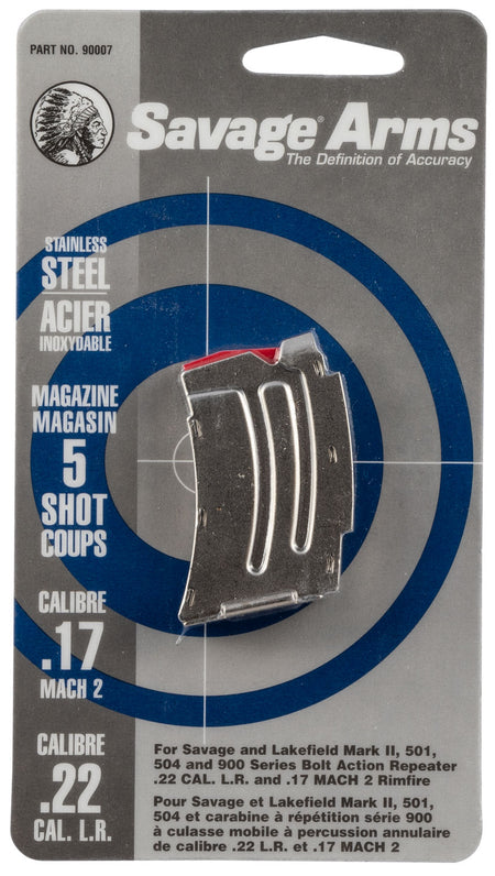 Savage Arms 90007 5rd Stainless Steel Spare Magazine 22 LR/17 Mach 2 Savage MKII