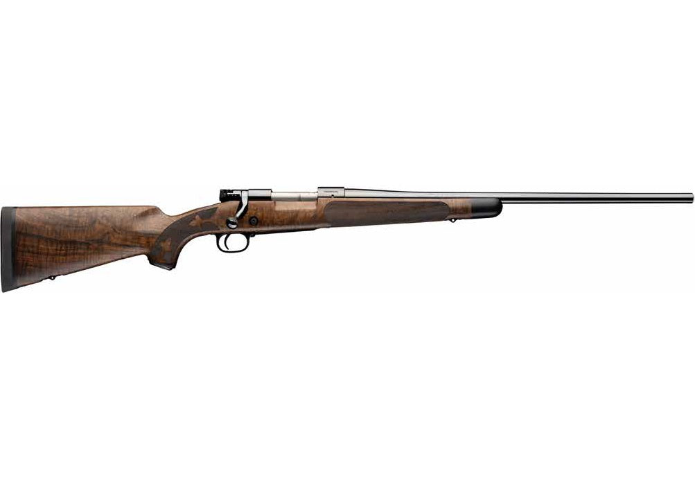 Winchester Repeating Arms 535248226 Model 70 Super Grade 270 Win 5+1 24" Blue Polished Target Crown Barrel, Blue Polished Steel Drilled & Tapped Receiver, Gloss AAA Claro Walnut Fixed Stock, Right Han