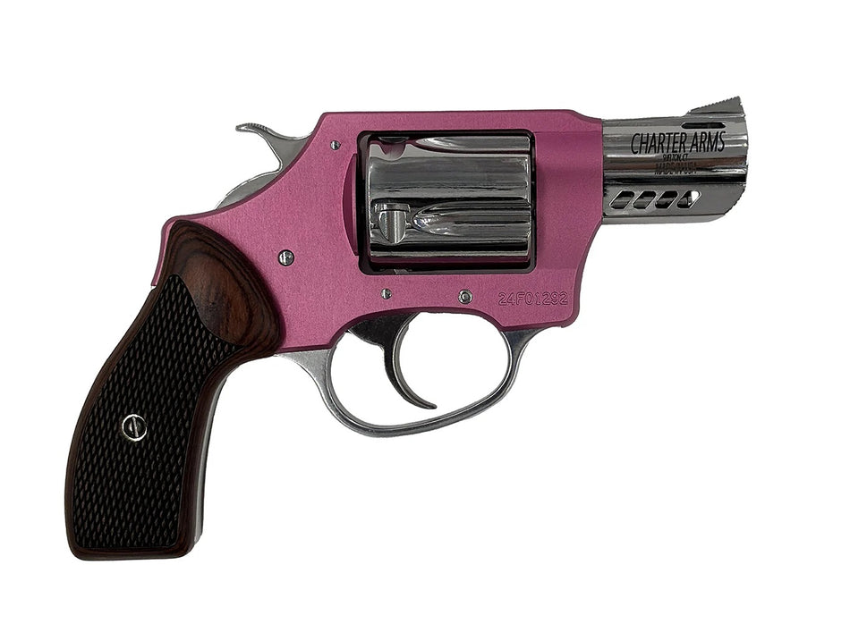 Charter Arms 53805 Coyote 380 ACP 5 Shot 2" High Polished Ported Barrel, High Polished Cylinder, Pink Aluminum Frame, Rosewood Checkered Grip, Exposed Hammer