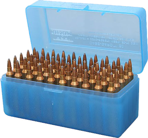 MTM Case-Gard RLLD5024 R-50 Ammo Box Multi-Caliber Rifle Clear Blue Polypropylene 50rd