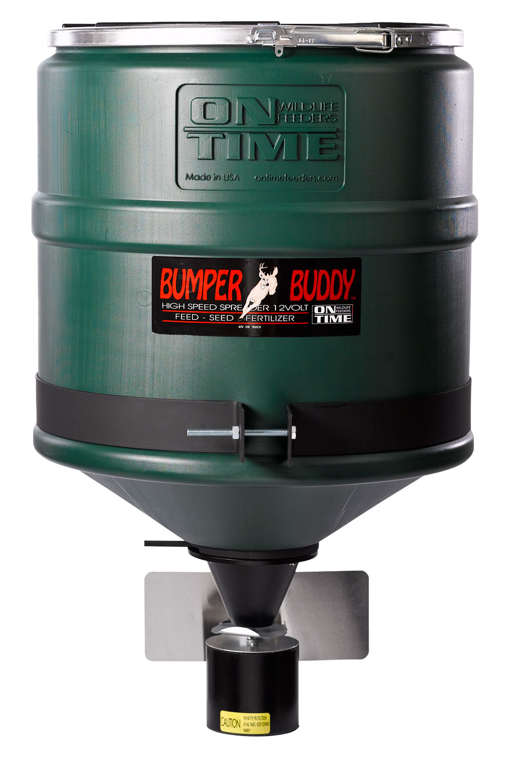 On Time 22000 Bumper Buddy ATV Spreader, 20 Gallon Poly Hopper, Heavy Duty Motor, Green ABS Plastic