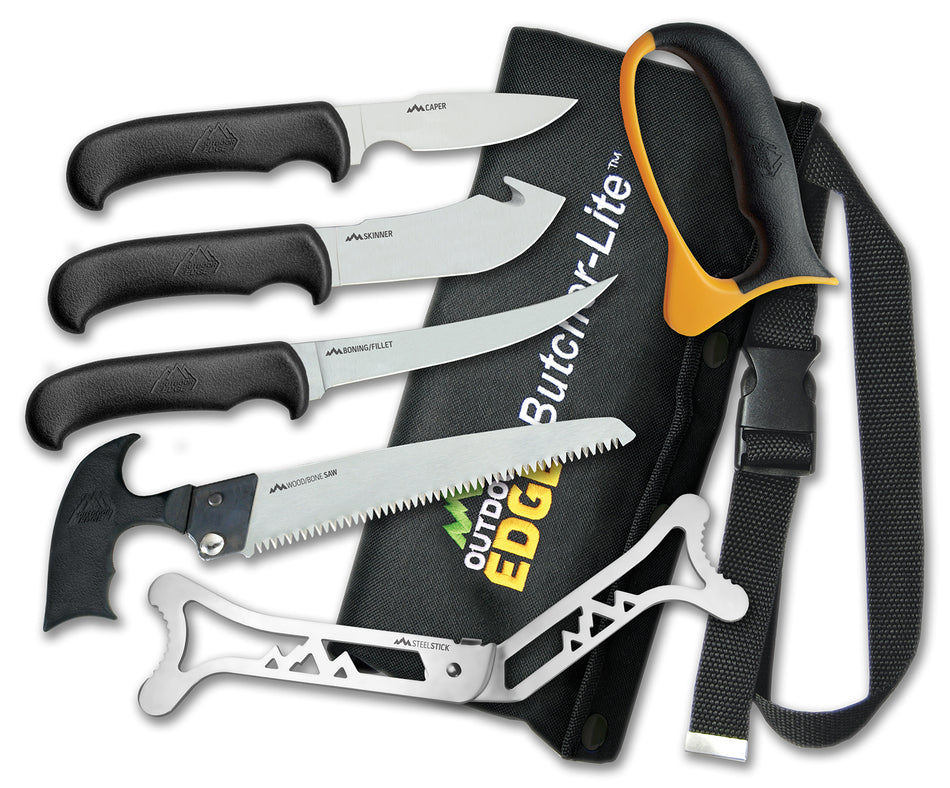 Outdoor Edge ButcherLite BL1 4-Blade Hunting Set 420J2 SS Plain/Saw Blades Black FRN Handle