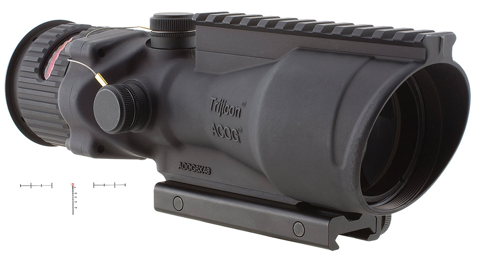 Trijicon ACOG 6x48 Black Hardcoat Anodized Illuminated Red Chevron 50 BMG Reticle 100006