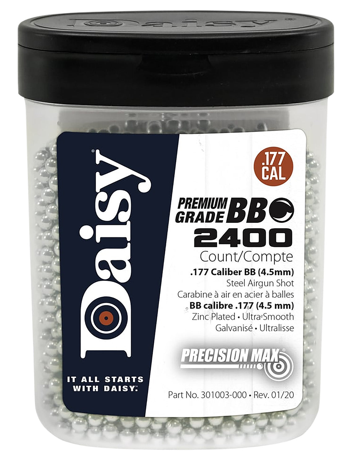 Daisy 980024446 .177 Zinc-Plated Steel Airgun BB 2400-Count Flip-Top Bottle