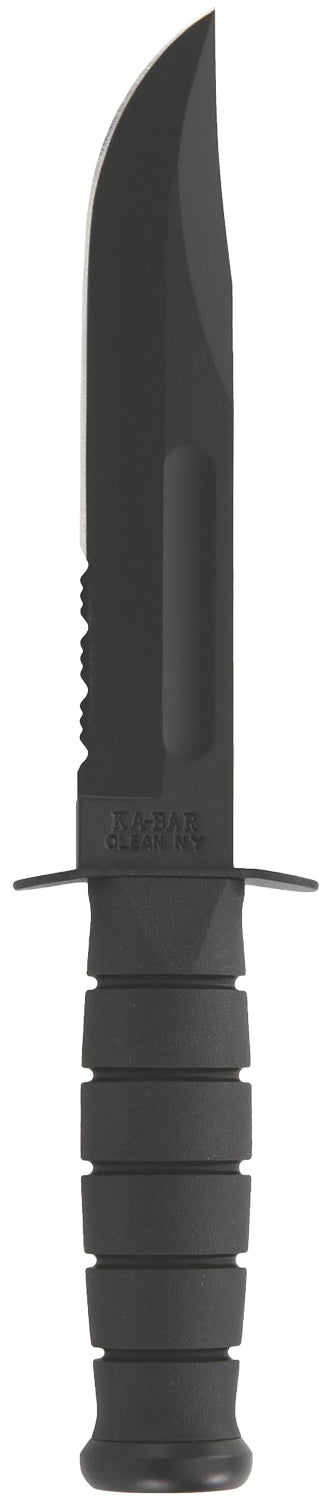 Ka-Bar 1214 Fighting/Utility 7" Serrated Fixed Blade, Black 1095 Cro-Van Steel, Kraton G Handle, Includes Sheath