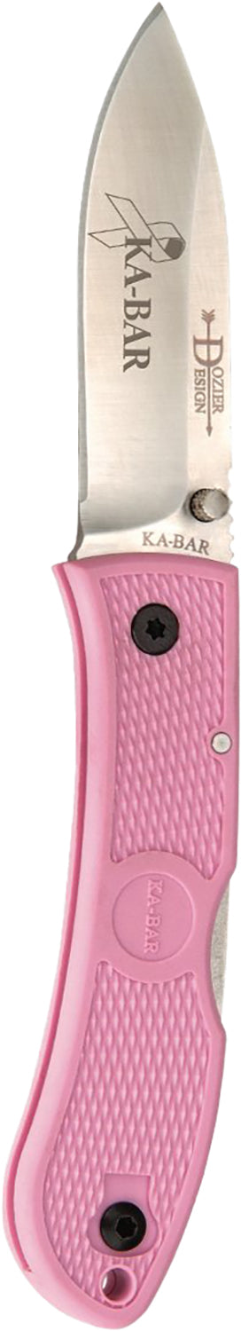 Ka-Bar 4062PK Dozier Hunter 3" Drop Point Folding Knife, Plain AUS-8A SS Blade, Pink Zytel Handle, Clip Included