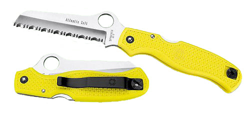 Spyderco Atlantic Salt Folding Pocket Knife C89SYL 3.69" Serrated H2 Steel Sheepsfoot Blade Yellow FRN Handle