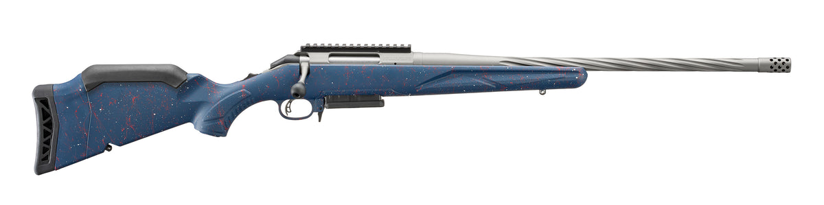 Ruger 56931 American II 250th Anniversary 308 Win 3+1 20" Gun Metal Gray Cerakote Spiral Fluted Threaded Barrel, Alloy Steel Receiver w/Picatinny Rail, Liberty Blue w/Red & White Splatter Adj Comb Syn