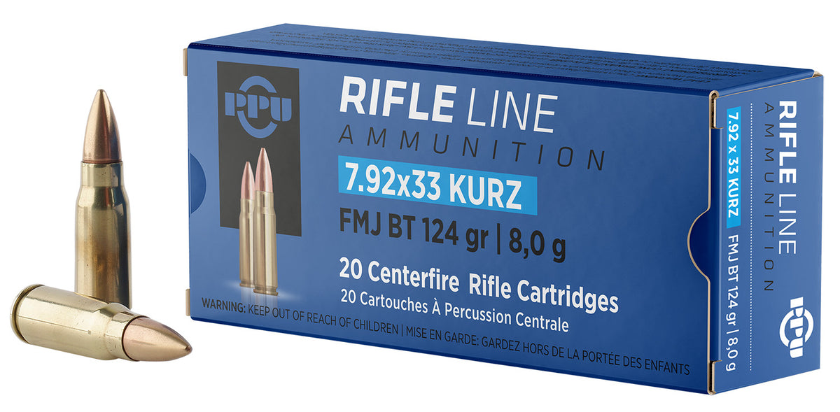Prvi Partizan Metric Rifle 7.92x33mm Kurz 124 grain Full Metal Jacket Boat Tail ammunition