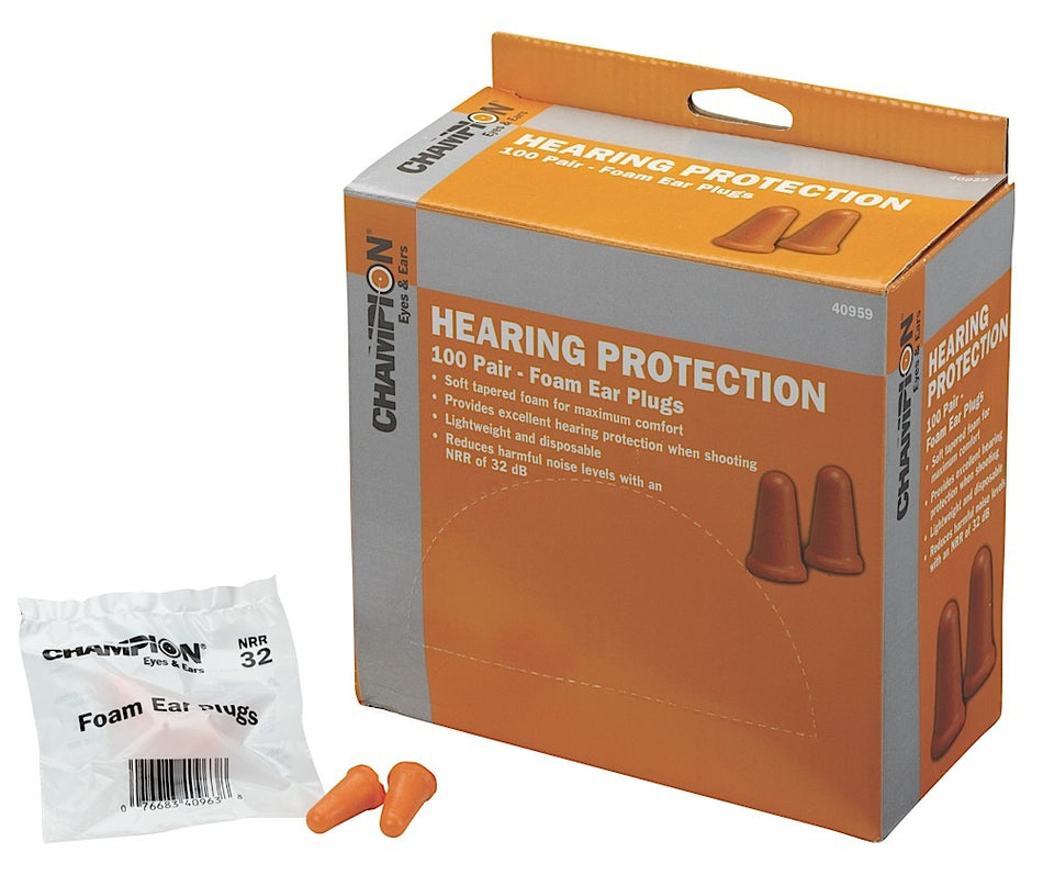 Champion Molded Orange Foam Ear Plugs 32NRR In-The-Ear Comfortable Shooting Range 100 Pair