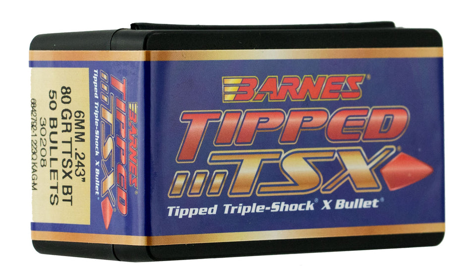 Barnes Bullets 30208 Tipped TSX 6mm 80gr Boat Tail Bullet 50/Box