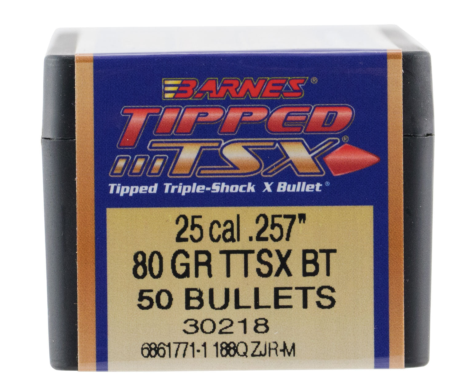 Barnes Bullets 30218 Tipped TSX .25 Caliber 80gr Boat Tail Bullet 50/Box