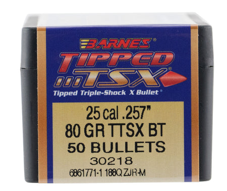 Barnes Bullets 30218 Tipped TSX .25 Caliber 80gr Boat Tail Bullet 50/Box