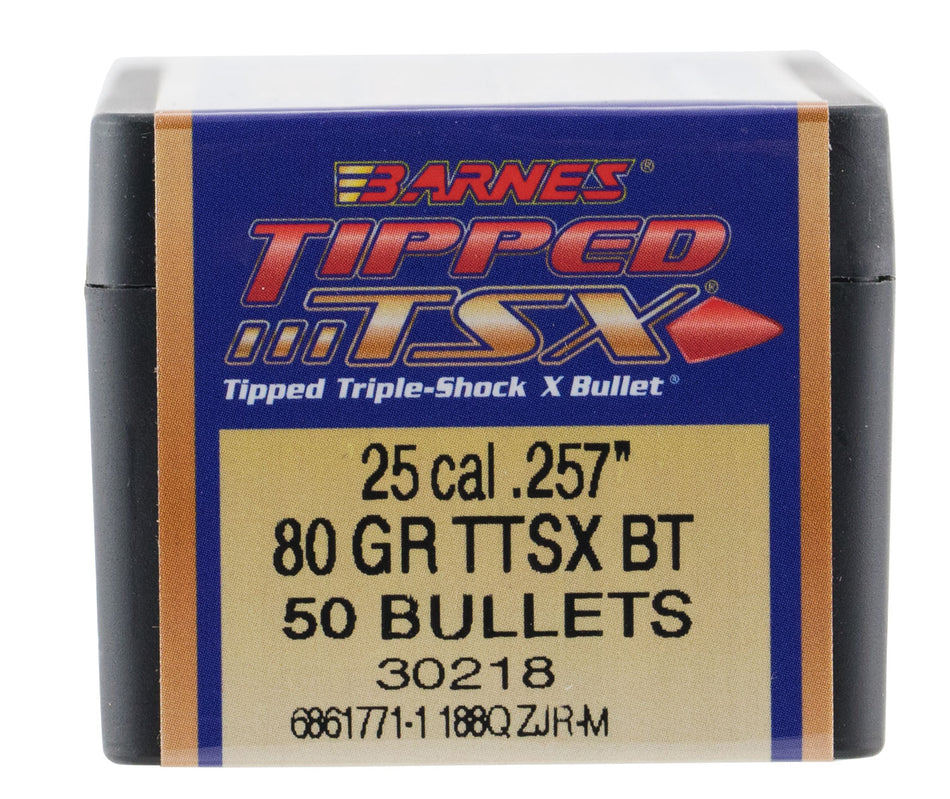 Barnes Bullets 30218 Tipped TSX .25 Caliber 80gr Boat Tail Bullet 50/Box