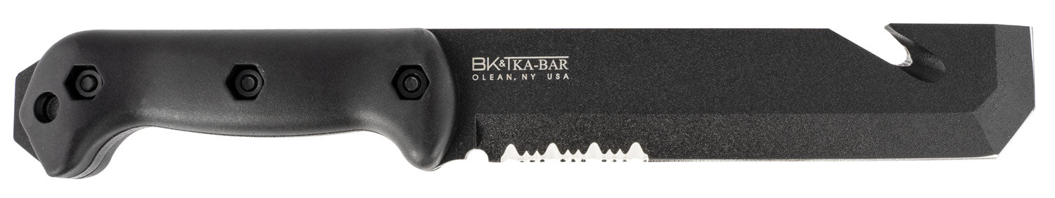 Ka-Bar BK3 Becker Tac Tool 7" Part Serrated Chisel Ground 1095 Cro-Van Blade, Black Ultramid Handle, Includes Sheath