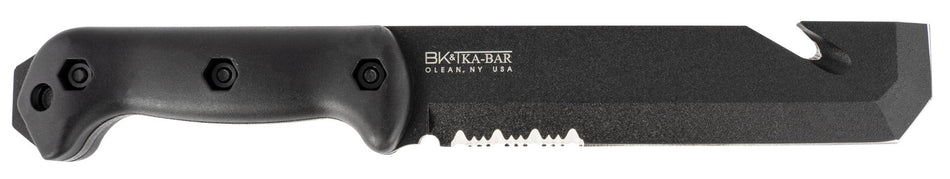 Ka-Bar BK3 Becker Tac Tool 7" Part Serrated Chisel Ground 1095 Cro-Van Blade, Black Ultramid Handle, Includes Sheath