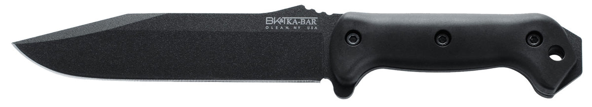 Ka-Bar BK7 Becker Combat Utility 7" Plain Fixed Blade, Black 1095 Cro-Van, Black Ultramid Handle, Includes Sheath