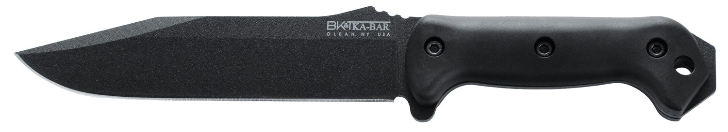 Ka-Bar BK7 Becker Combat Utility 7" Plain Fixed Blade, Black 1095 Cro-Van, Black Ultramid Handle, Includes Sheath