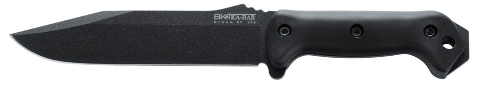 Ka-Bar BK7 Becker Combat Utility 7" Plain Fixed Blade, Black 1095 Cro-Van, Black Ultramid Handle, Includes Sheath