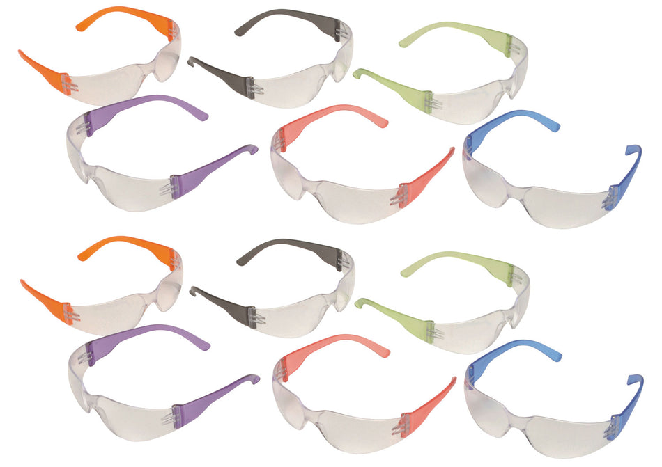 Pyramex Intruder Adult Safety Eyewear S4110SMP Clear Anti-Scratch Polycarbonate Lens Multi-Color Temples 12 Pair