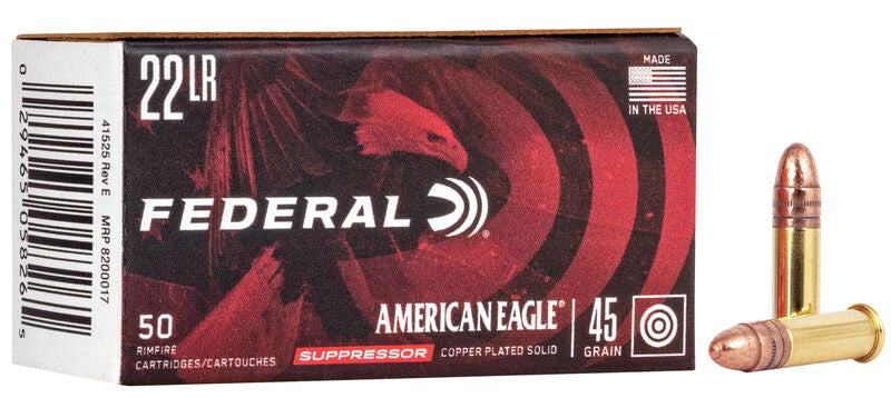 Federal American Eagle Suppressor .22 Long Rifle 45 grain Copper-Plated Round Nose ammunition