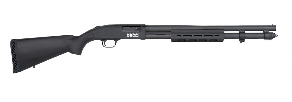 Mossberg 51604 590S 12 Gauge Pump 3" 13+1 20" Matte Blued Steel Barrel, Matte Blued Optic Ready Receiver, Fixed Black Synthetic Stock, Right Hand