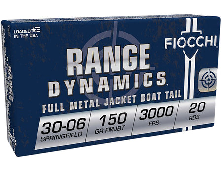 Fiocchi Range Dynamics Full Metal Jacket Boat Tail 150 Grain .30-06 Springfield 3000 fps