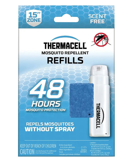 Thermacell R4 Repellent Refill Pack Odorless 15 ft Protection 48 hrs 4 Fuel Cartridges 12 Repellent Mats