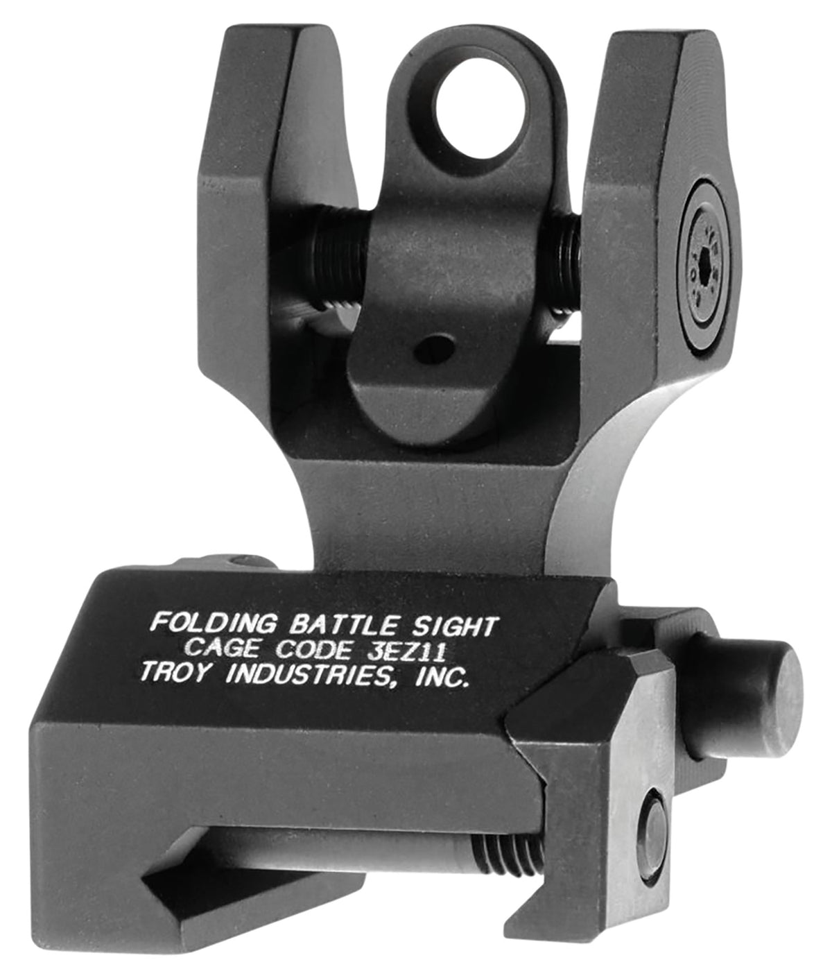 Troy Ind SSIGFBSROBT00 Round Rear Folding BattleSight Black Anodized for AR-15 Rifles