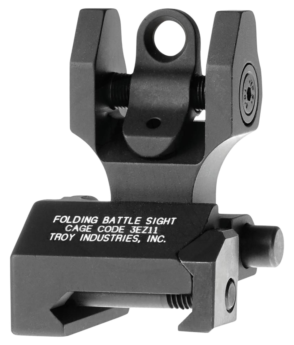 Troy Ind SSIGFBSROBT00 Round Rear Folding BattleSight Black Anodized for AR-15 Rifles