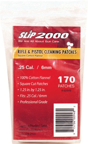 Slip 2000 1.25" Square Cleaning Patches for .25 Cal/6mm – 170 Count