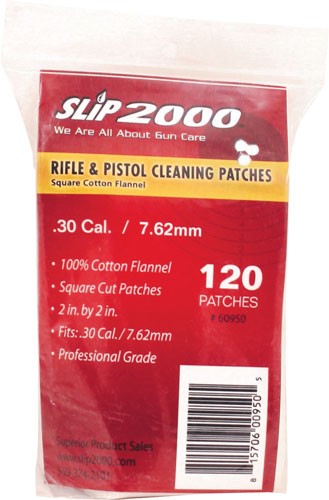 Slip 2000 2" Square Cleaning Patches for .30 Cal/7.62mm – 120 Count
