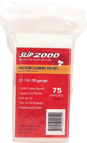 Slip 2000 3" Square Cotton Cleaning Patches for 12/16/20 Gauge – 75 Count