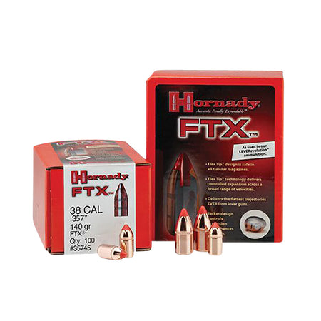 Hornady FTX 38 Cal .357 140 gr Flex Tip Expanding Handgun Bullet 100 Per Box
