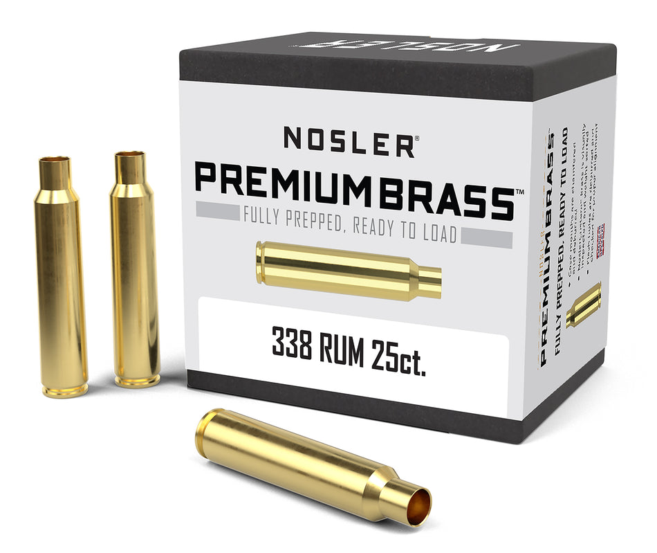 Nosler 11912 Premium Brass Unprimed Cases 338 RUM Rifle Brass 25-Count