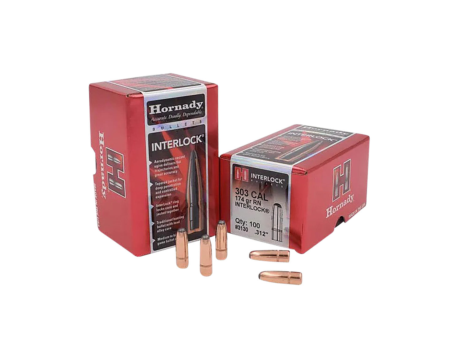 Hornady InterLock 303 Cal .312 174 gr Round Nose Hunting Bullet 100 Per Box