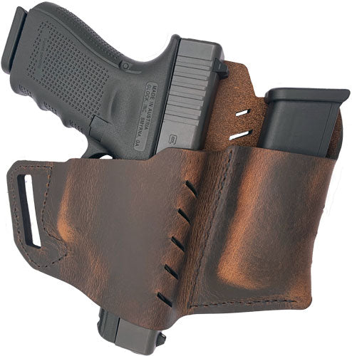 Versacarry RH Commander OWB Leather Holster with FlexVent Mag Pouch Size 2 Distressed Brown